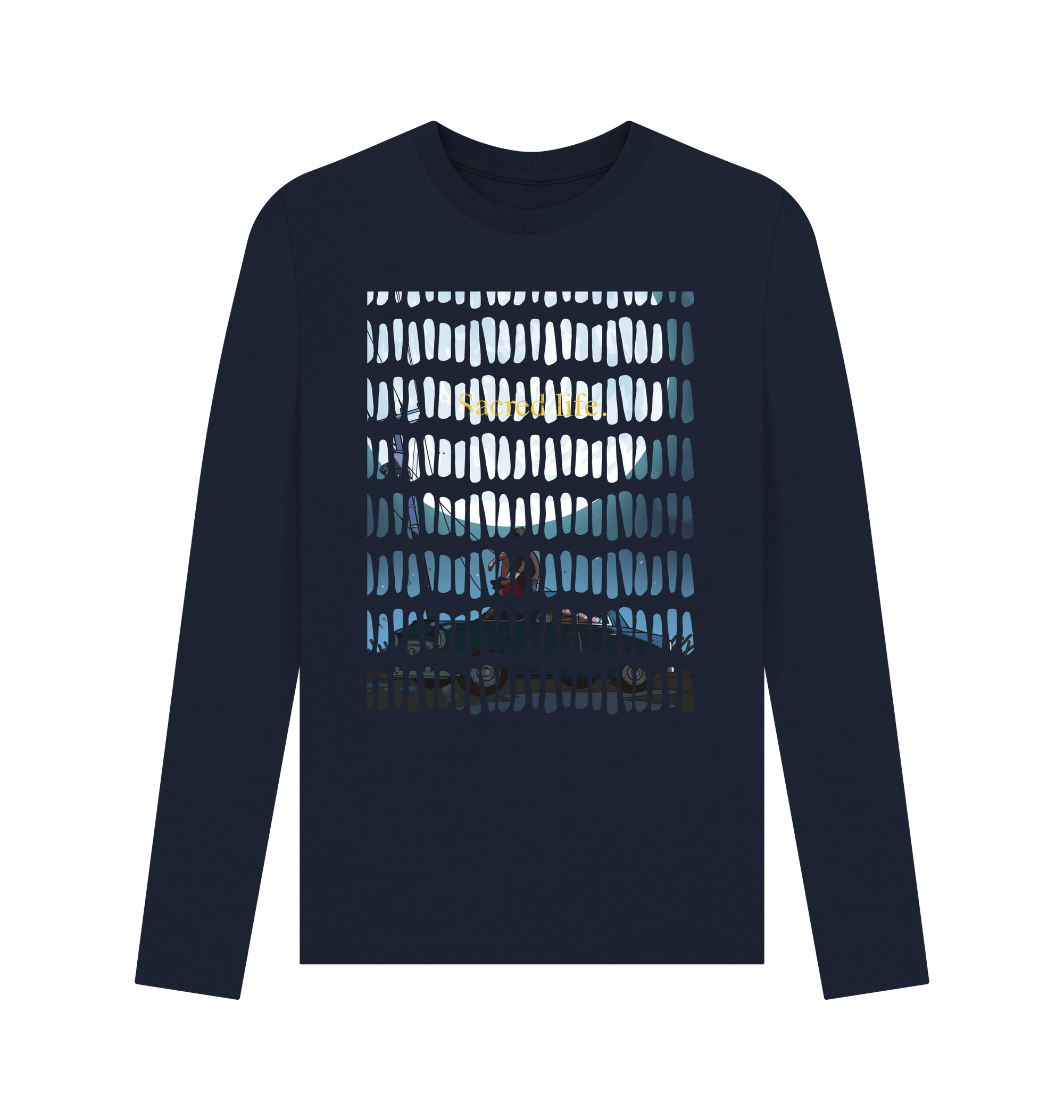 Navy Blue Printed Long Sleeve T Shirt Front