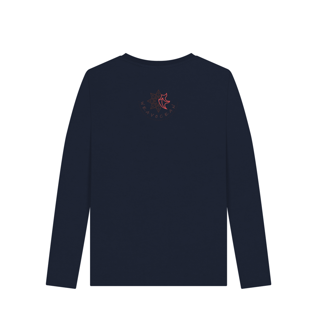 Navy Blue Printed Long Sleeve T Shirt Back