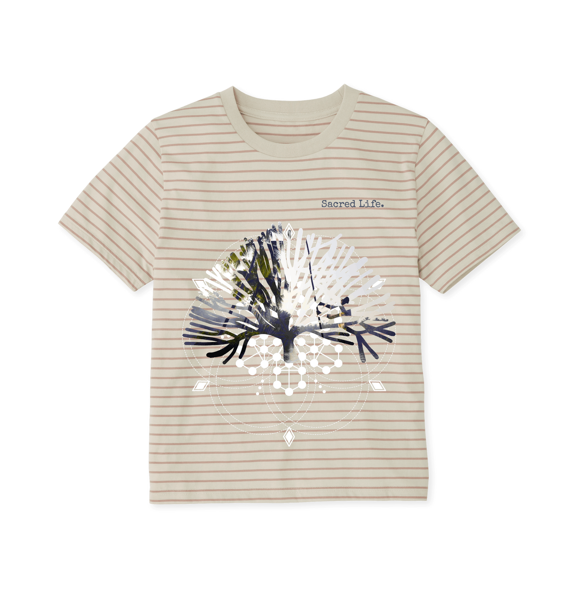 Taupe Stripes Printed T-shirt Front