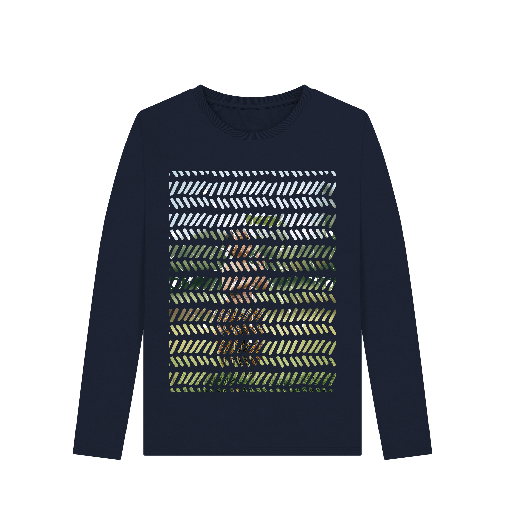 Navy Blue Printed Long Sleeve T Shirt Front
