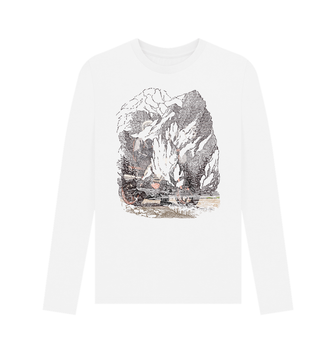White Printed Long Sleeve T Shirt Front