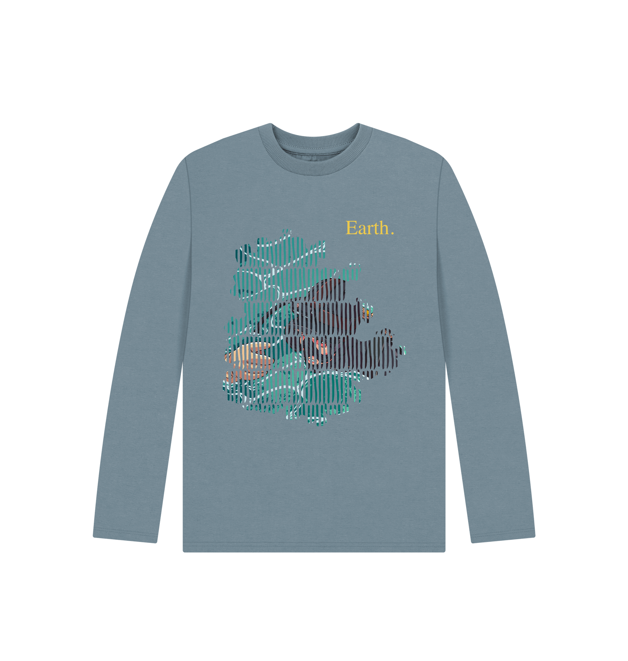 Stone Blue Printed Kids T-Shirt Front