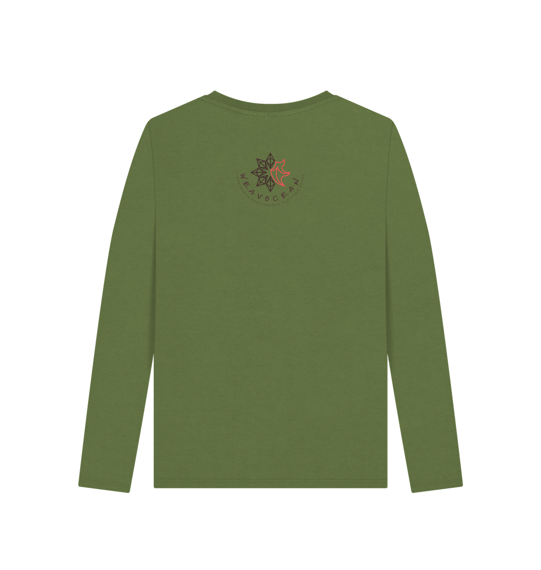 Khaki Printed Long Sleeve T Shirt Back