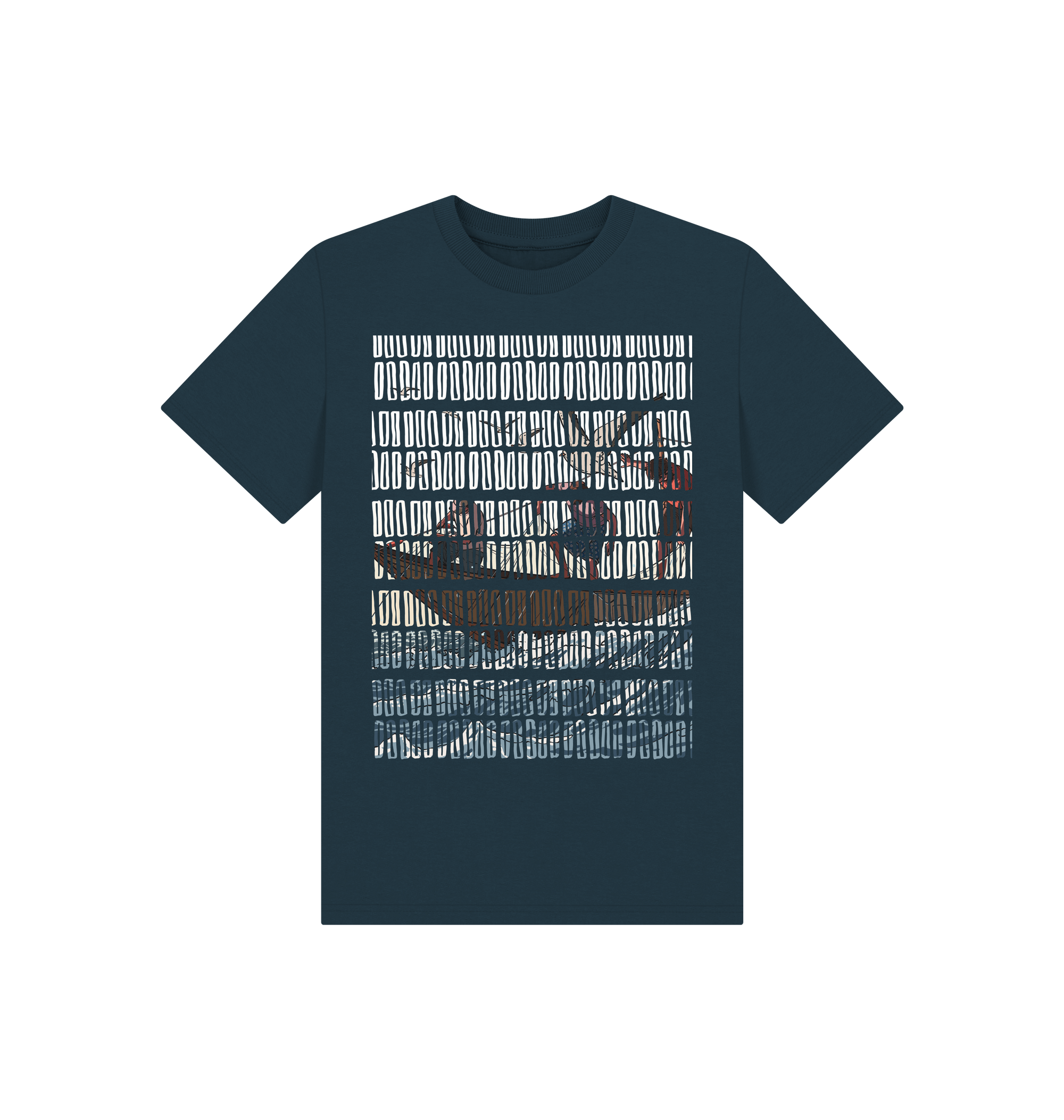 Denim Blue Printed Kids T-Shirt Front