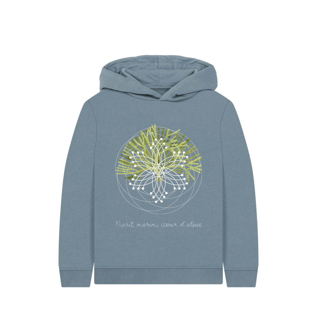 Stone Blue Printed Kids Hoodie Front