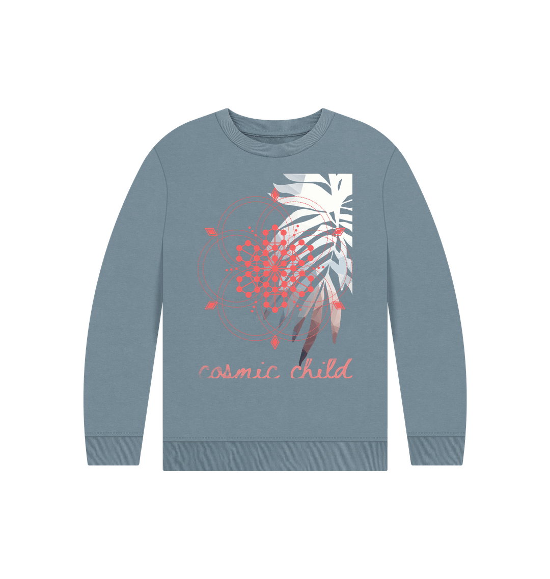 Stone Blue Printed Kids Jumper Front