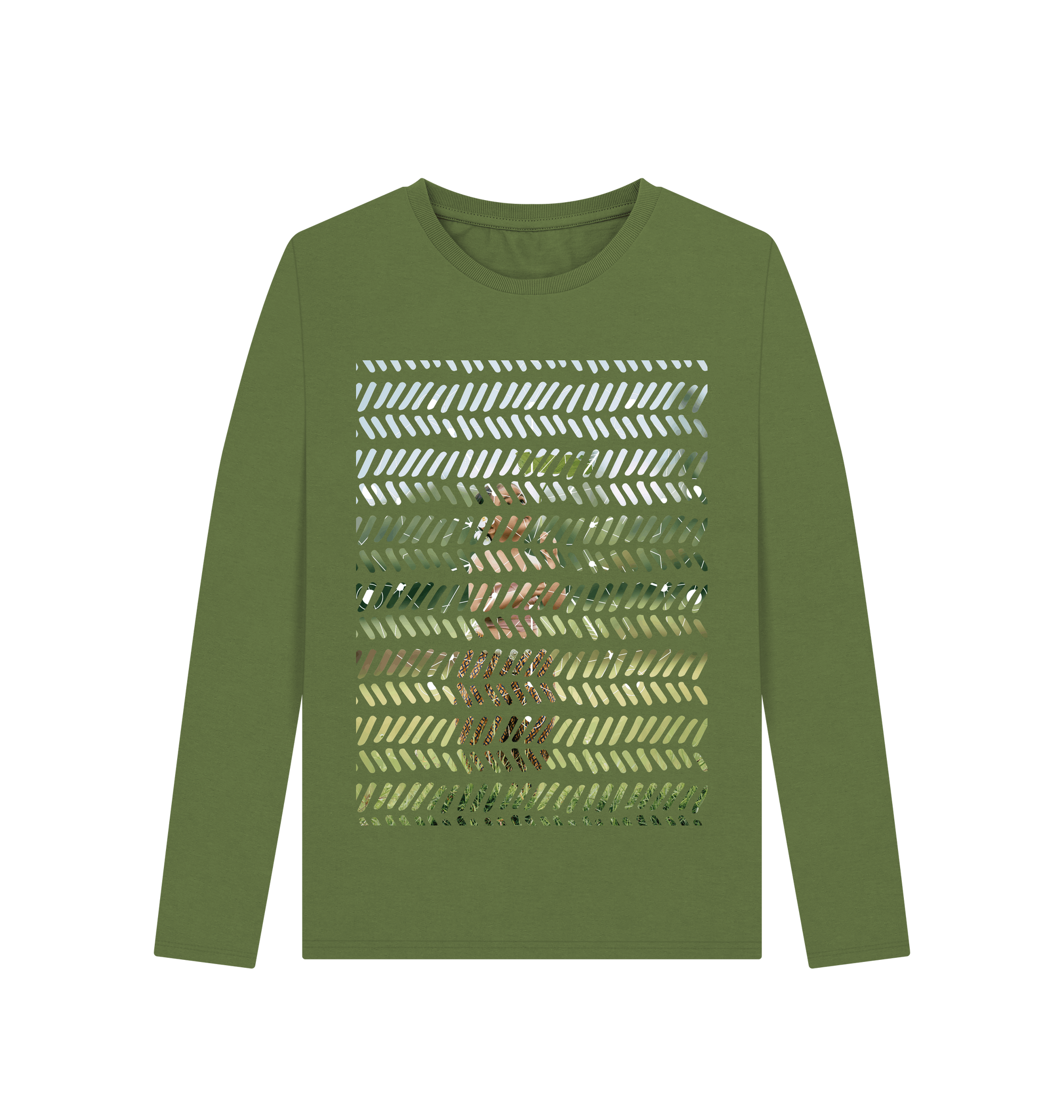 Khaki Printed Long Sleeve T Shirt Front