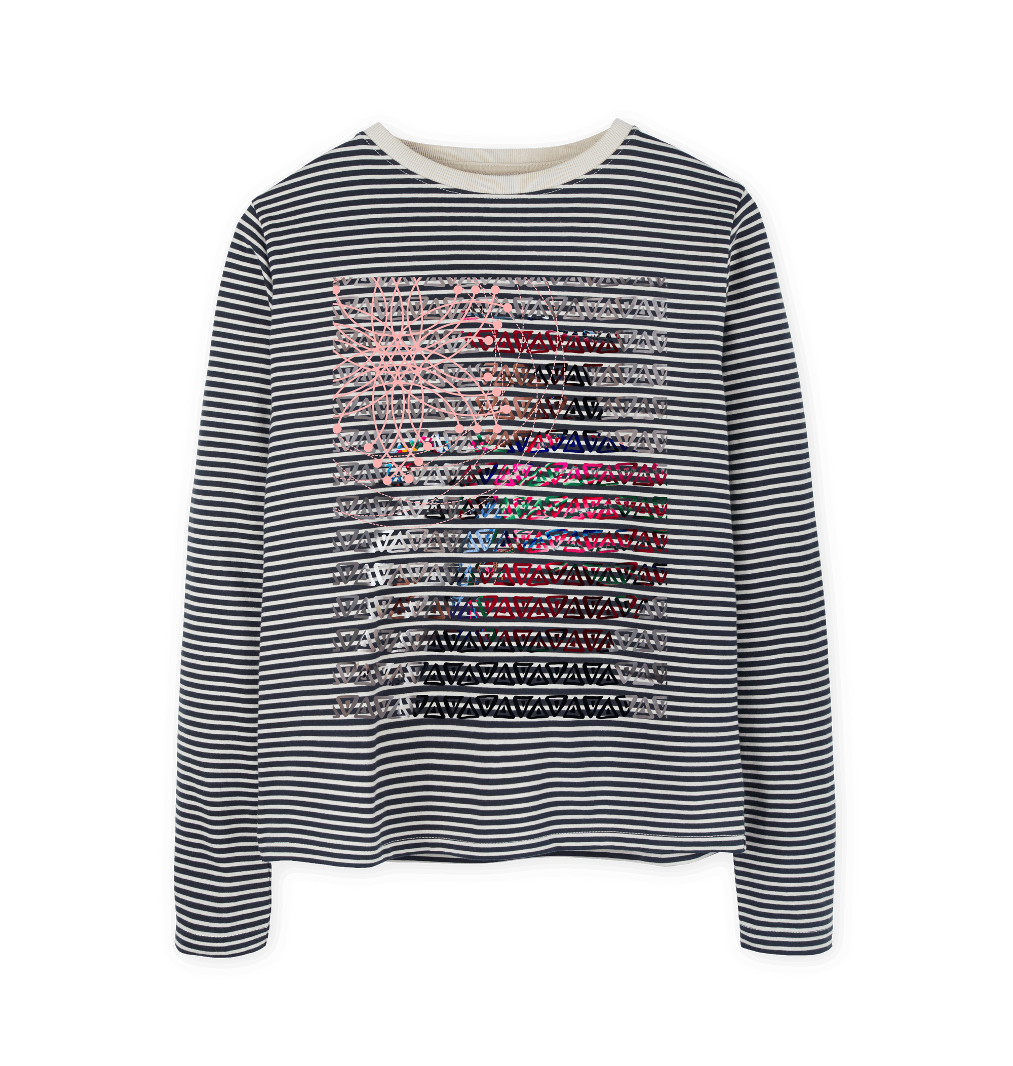 Oat & Navy Stripe Printed T-shirt Front