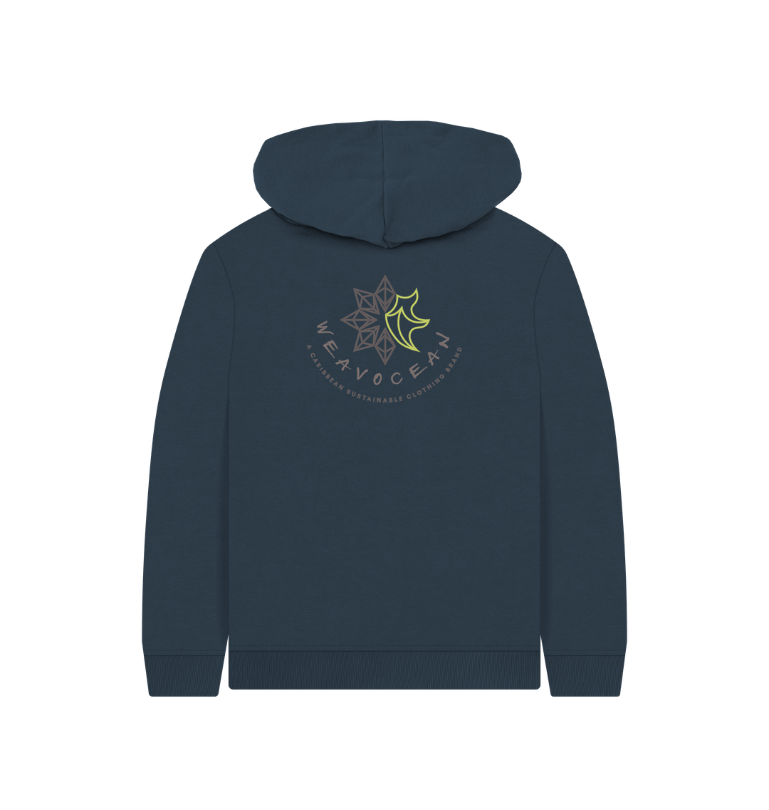 Navy Blue Printed Kids Hoodie Back