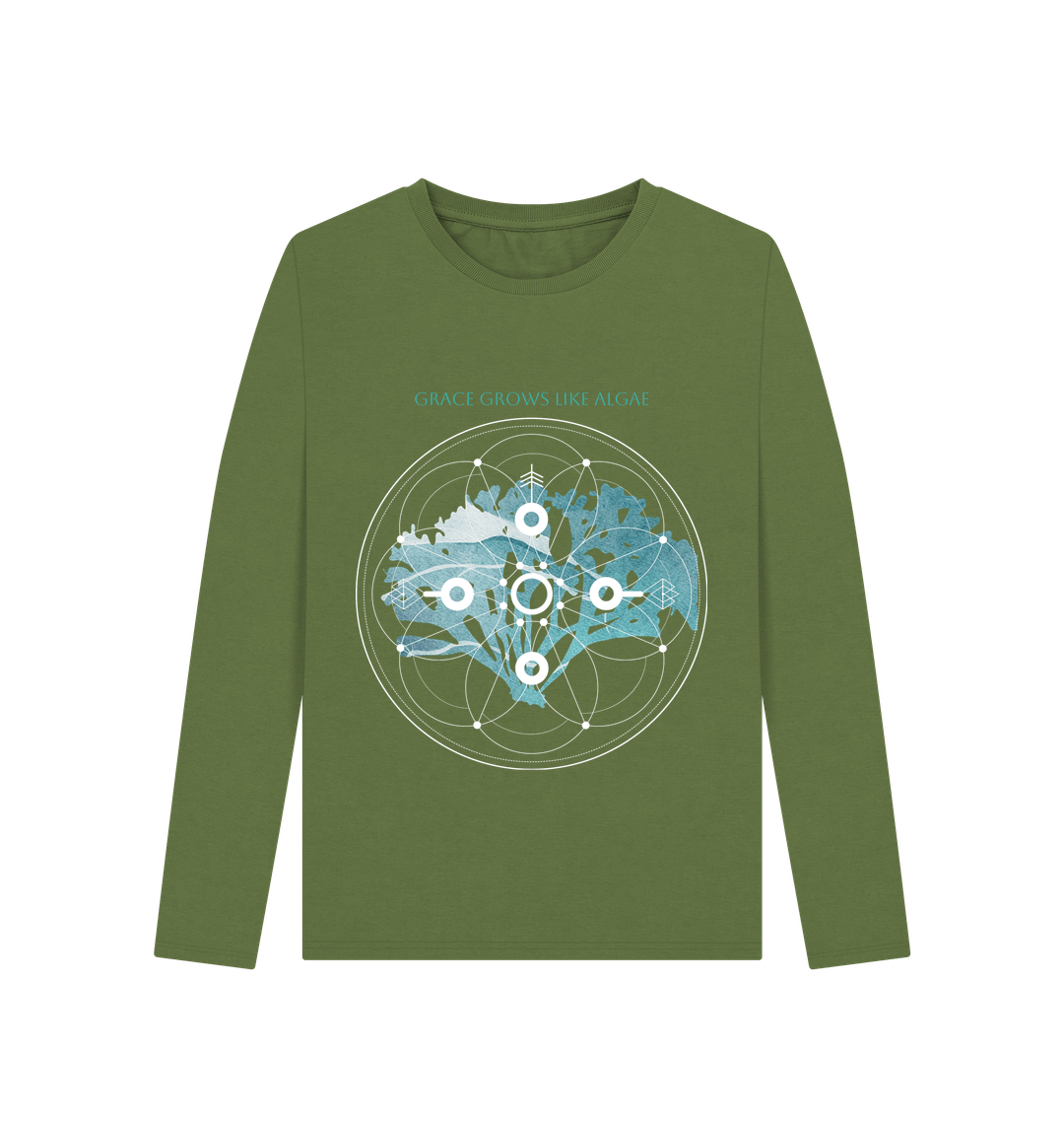 Khaki Printed Long Sleeve T Shirt Front