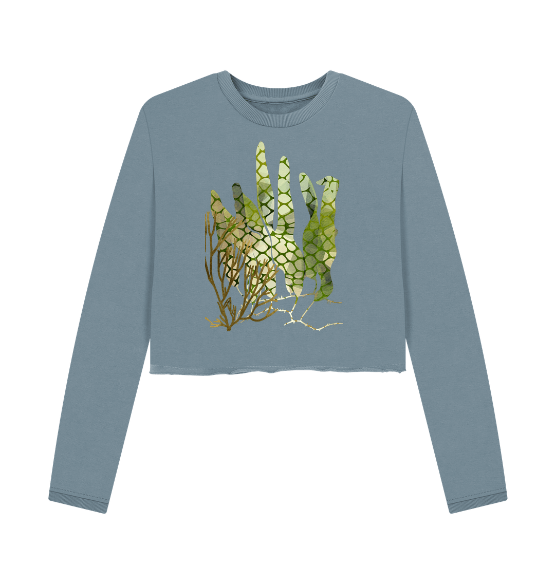 Stone Blue Printed Boxy Jumpers Front