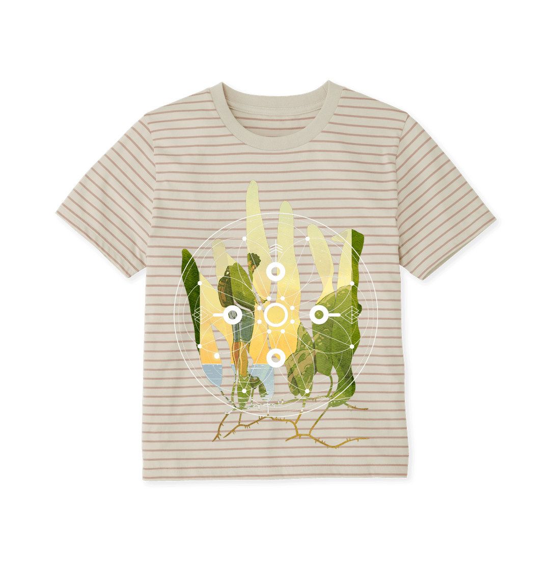 Taupe Stripes Printed T-shirt Front