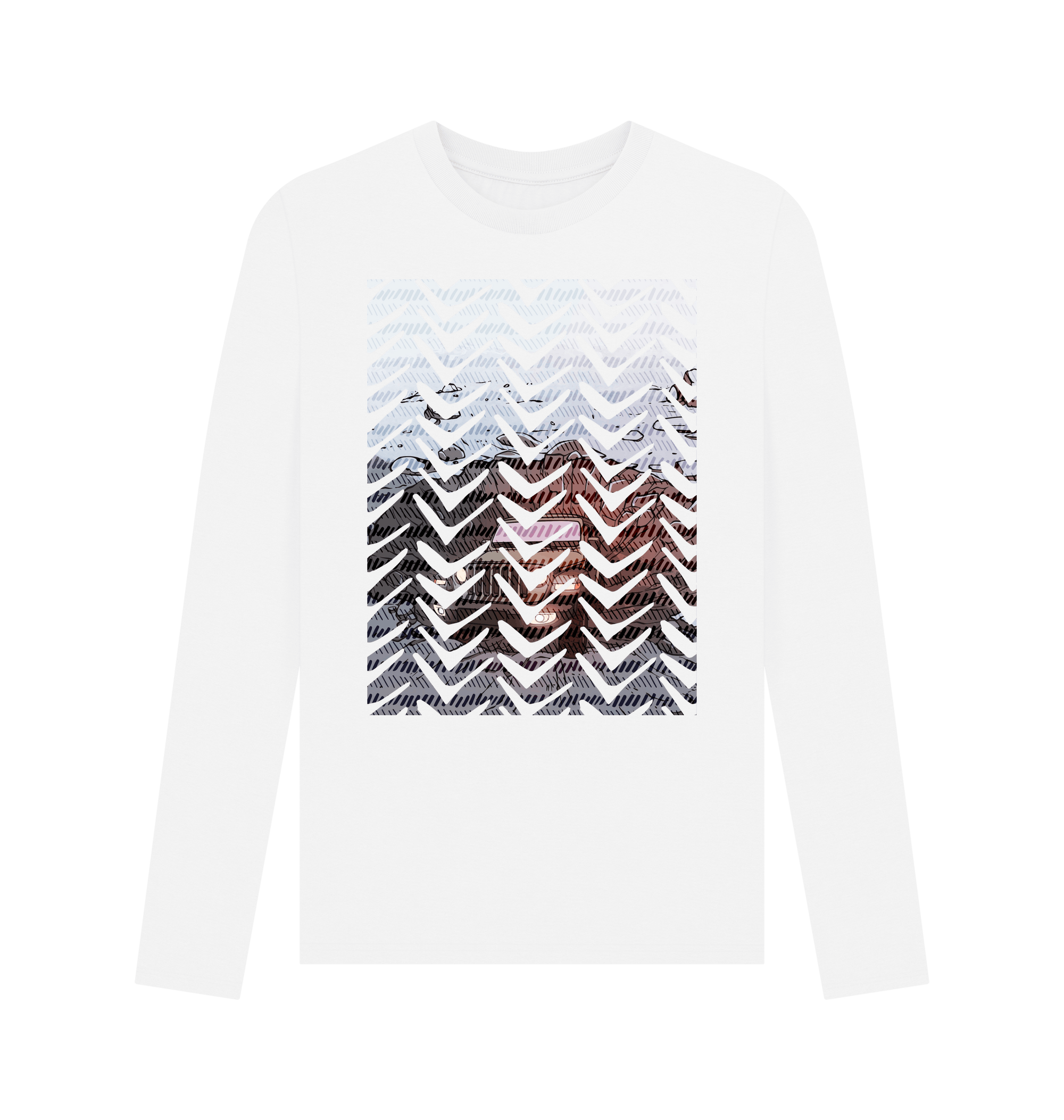 White Printed Long Sleeve T Shirt Front