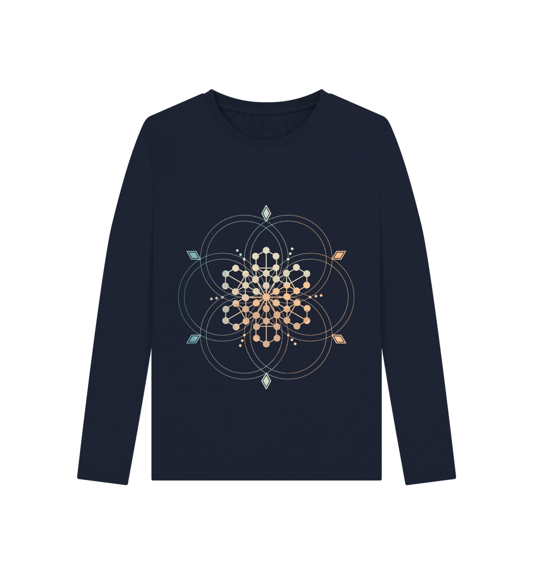 Navy Blue Printed Long Sleeve T Shirt Front
