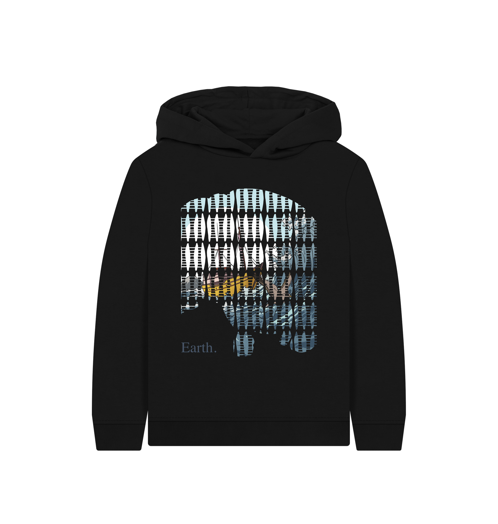 Black Printed Kids Hoodie Front