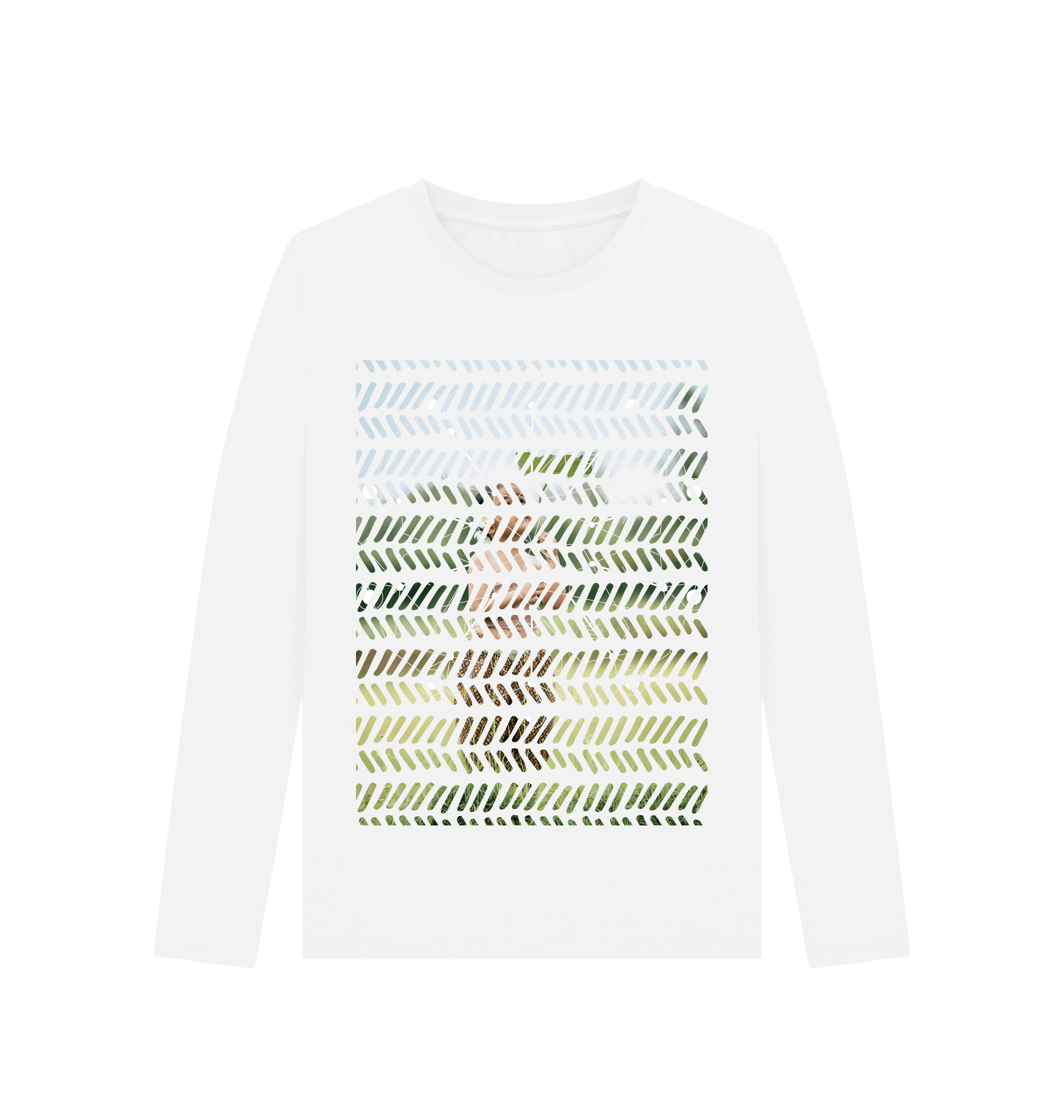 White Printed Long Sleeve T Shirt Front