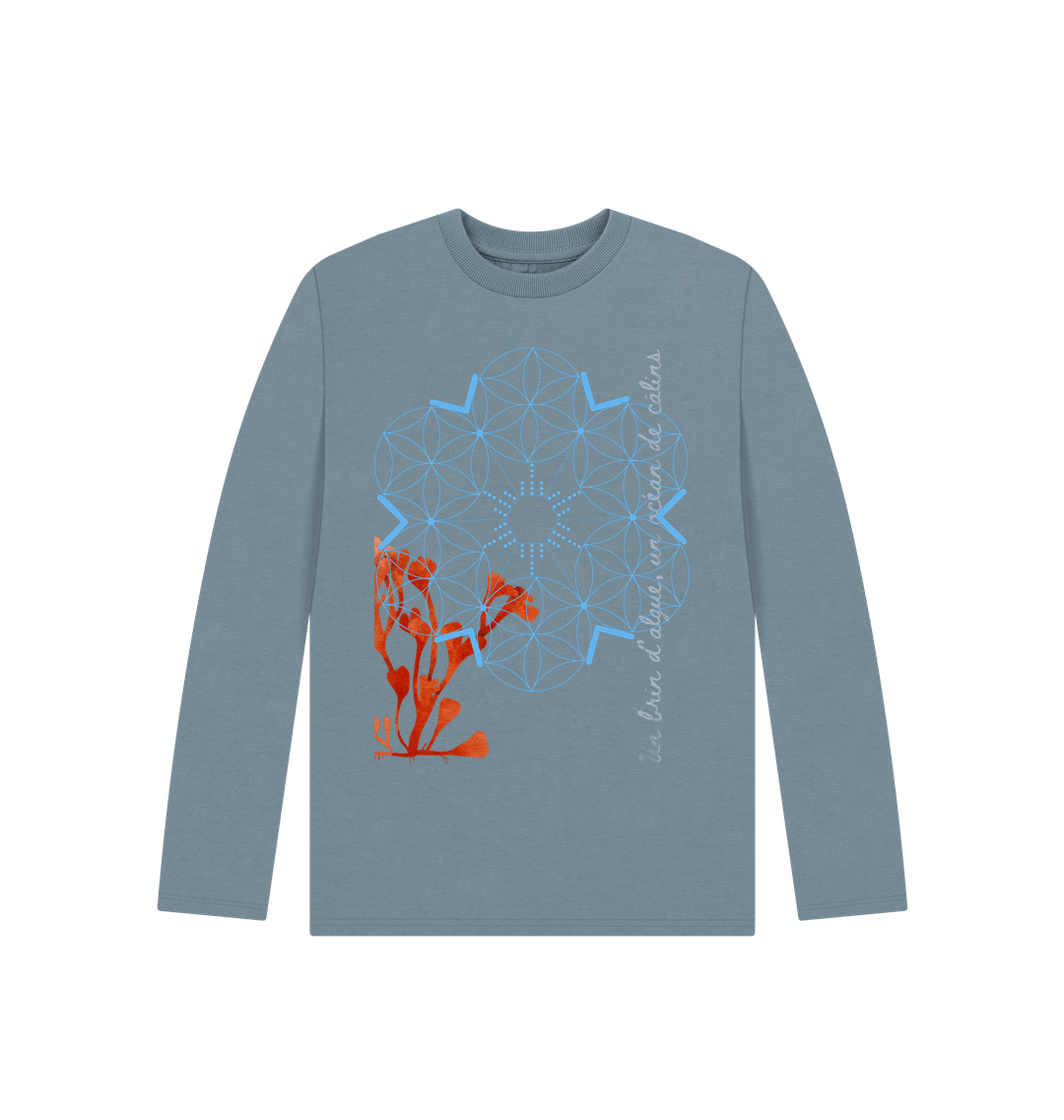 Stone Blue Printed Kids T-Shirt Front