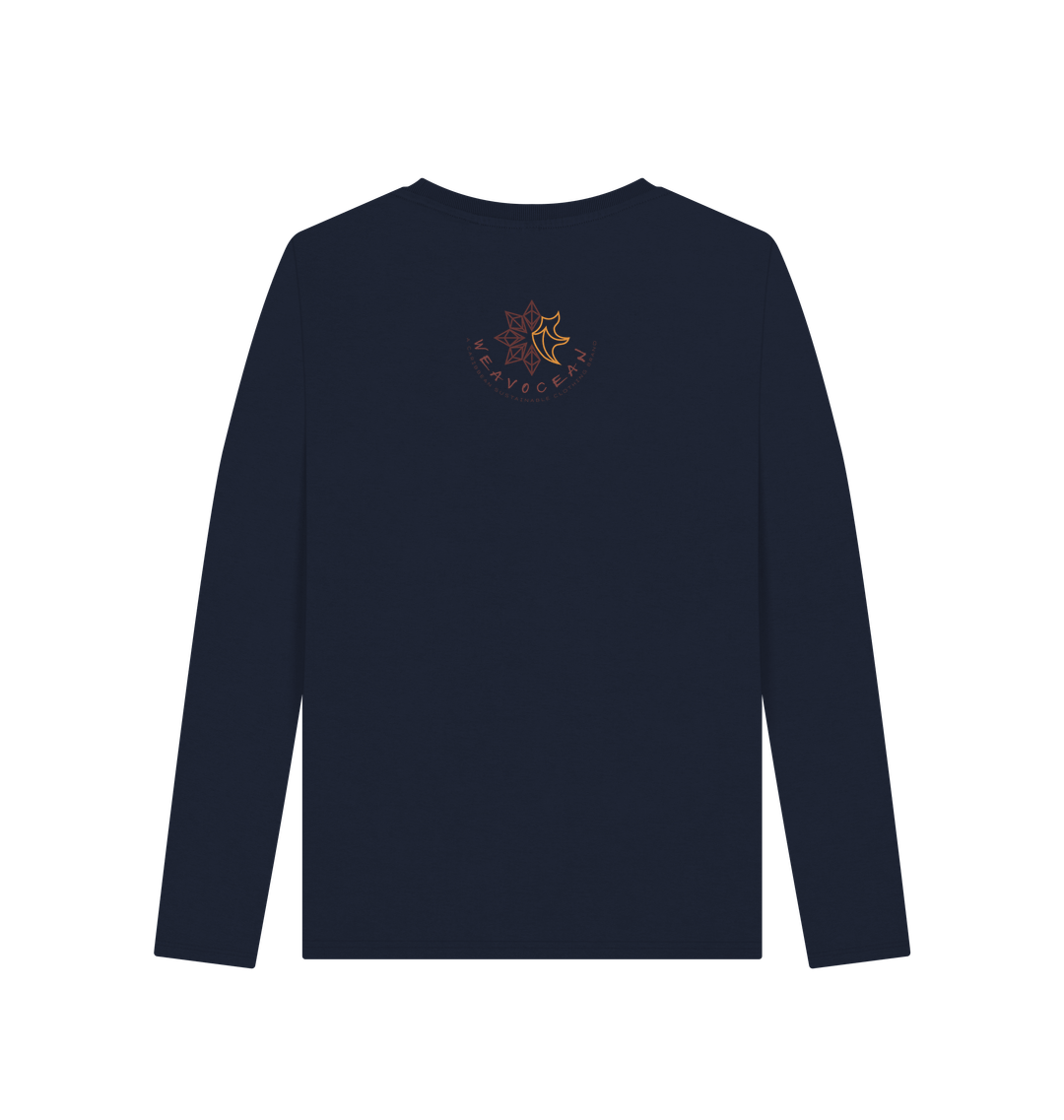 Navy Blue Printed Long Sleeve T Shirt Back