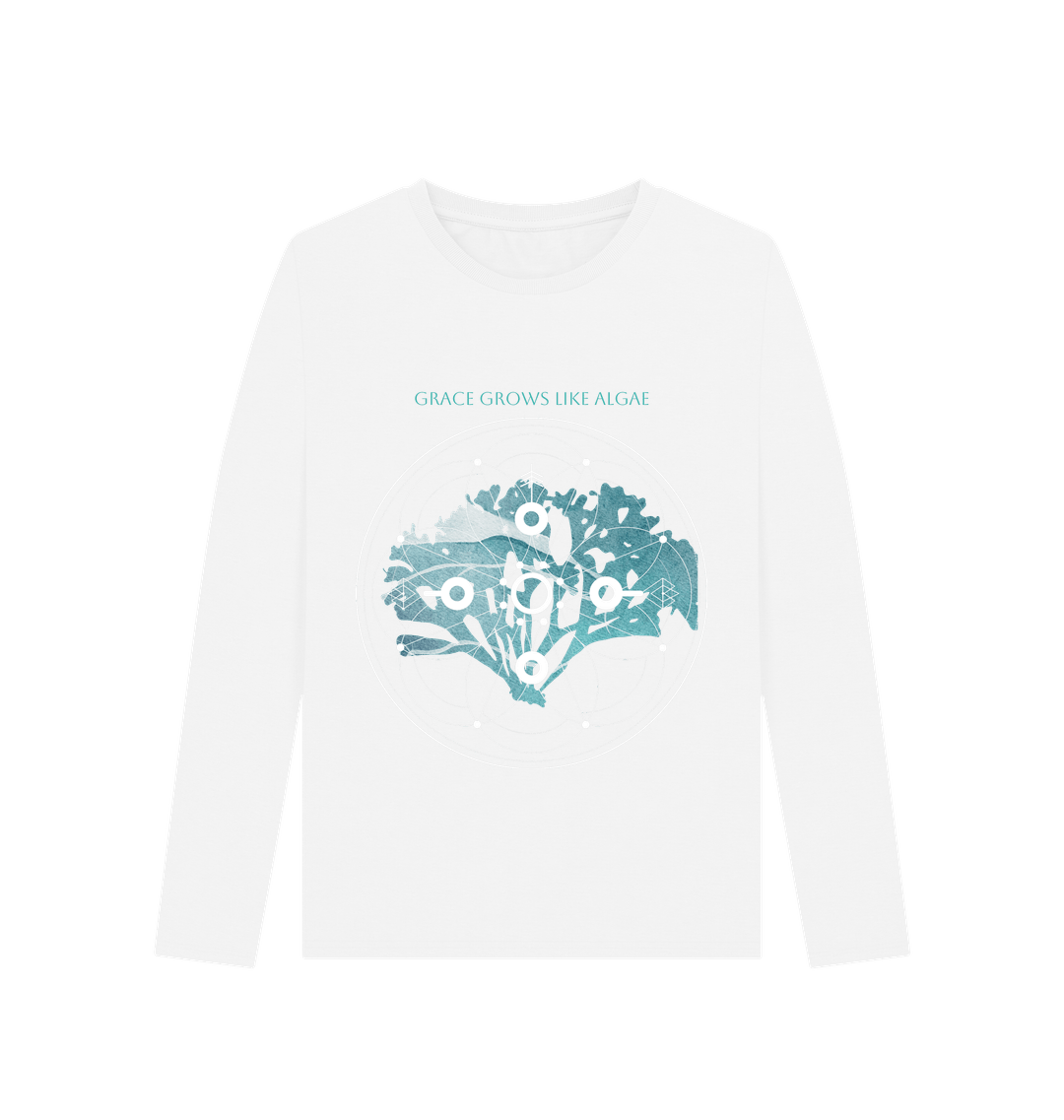 White Printed Long Sleeve T Shirt Front