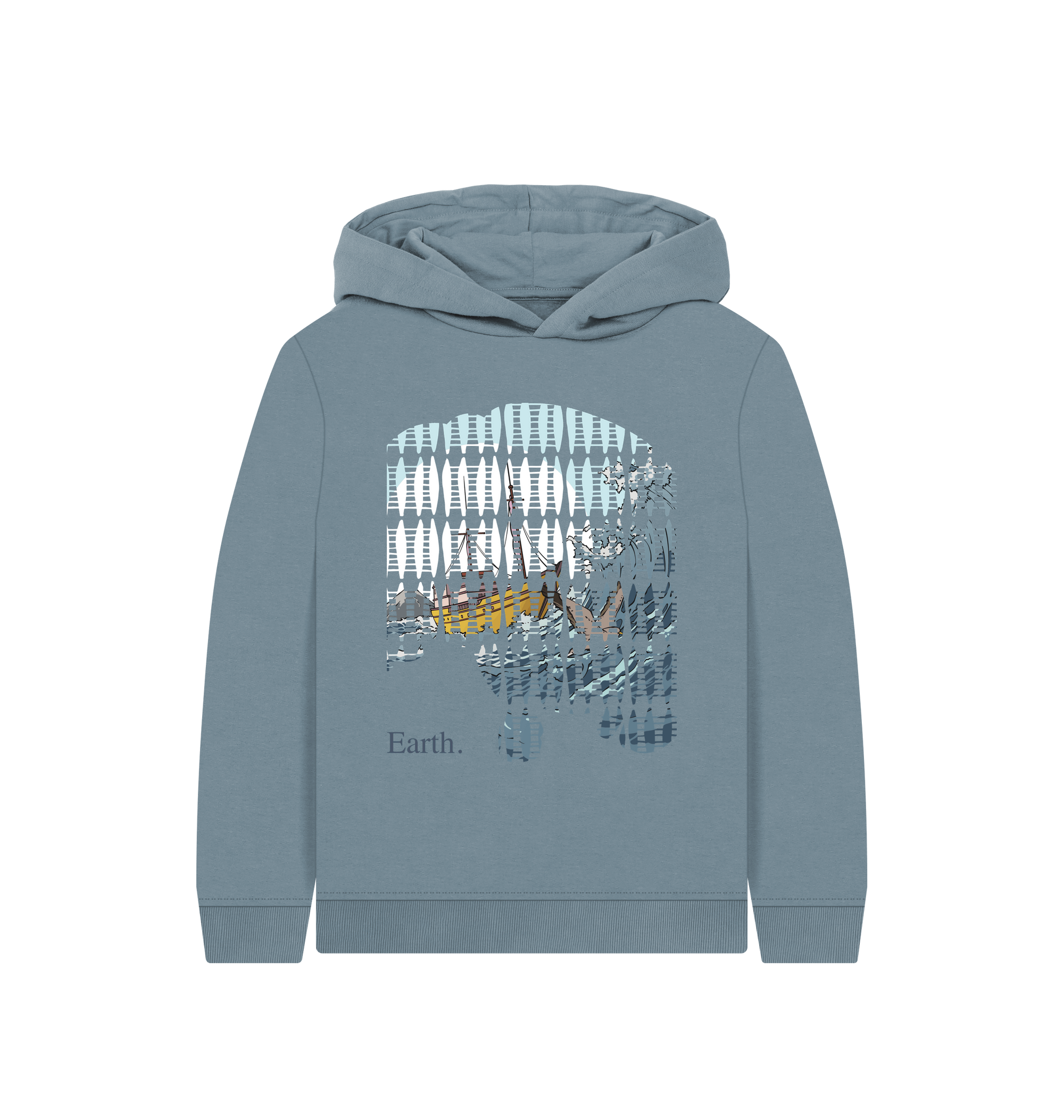 Stone Blue Printed Kids Hoodie Front