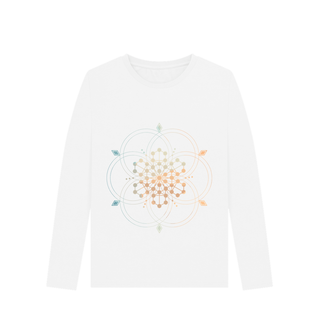 White Printed Long Sleeve T Shirt Front