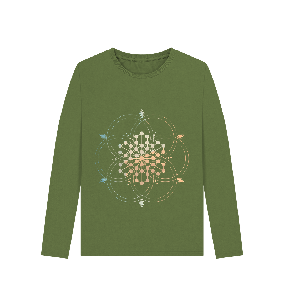 Khaki Printed Long Sleeve T Shirt Front