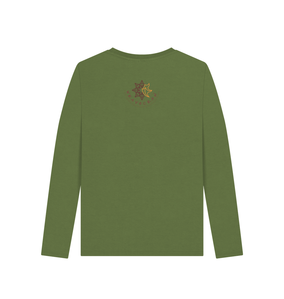 Khaki Printed Long Sleeve T Shirt Back