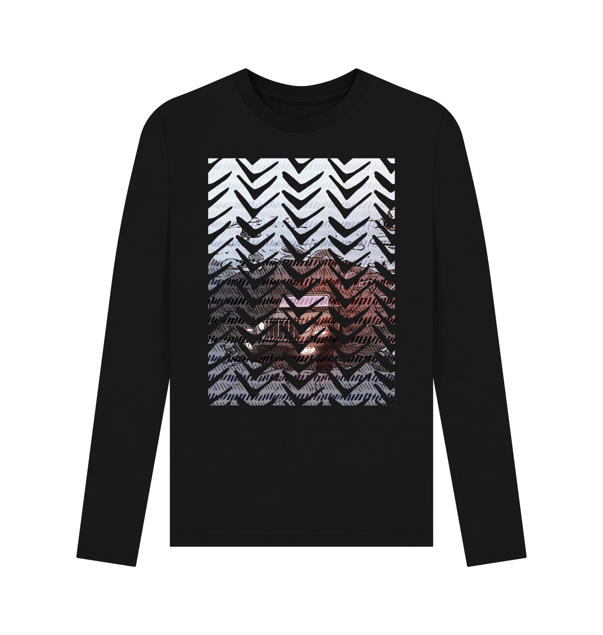 Black Printed Long Sleeve T Shirt Front