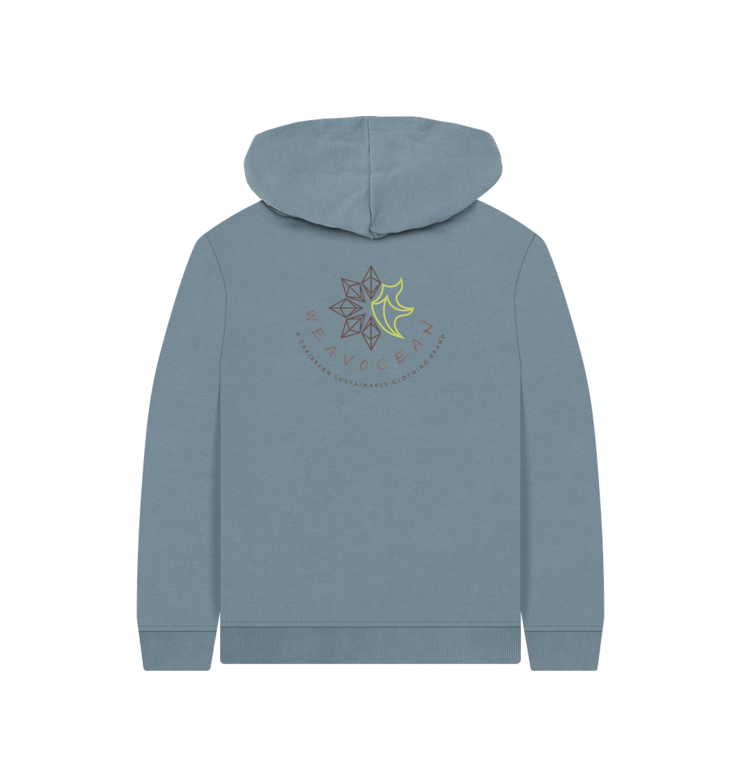 Stone Blue Printed Kids Hoodie Back