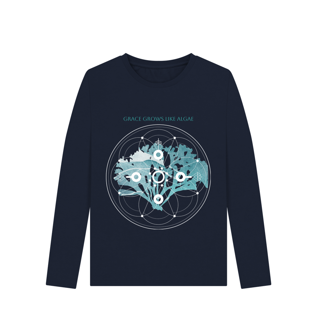 Navy Blue Printed Long Sleeve T Shirt Front