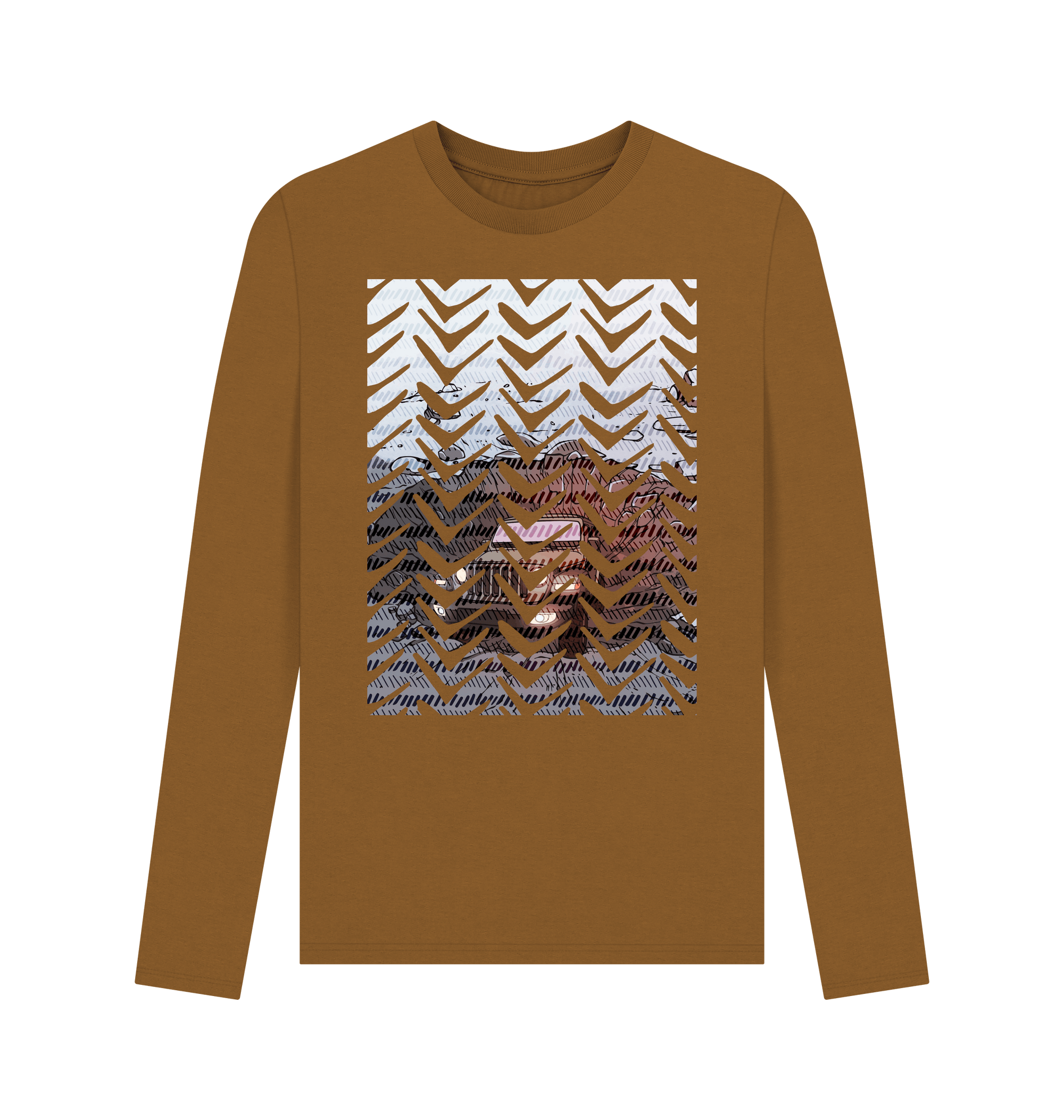 Brown Printed Long Sleeve T Shirt Front