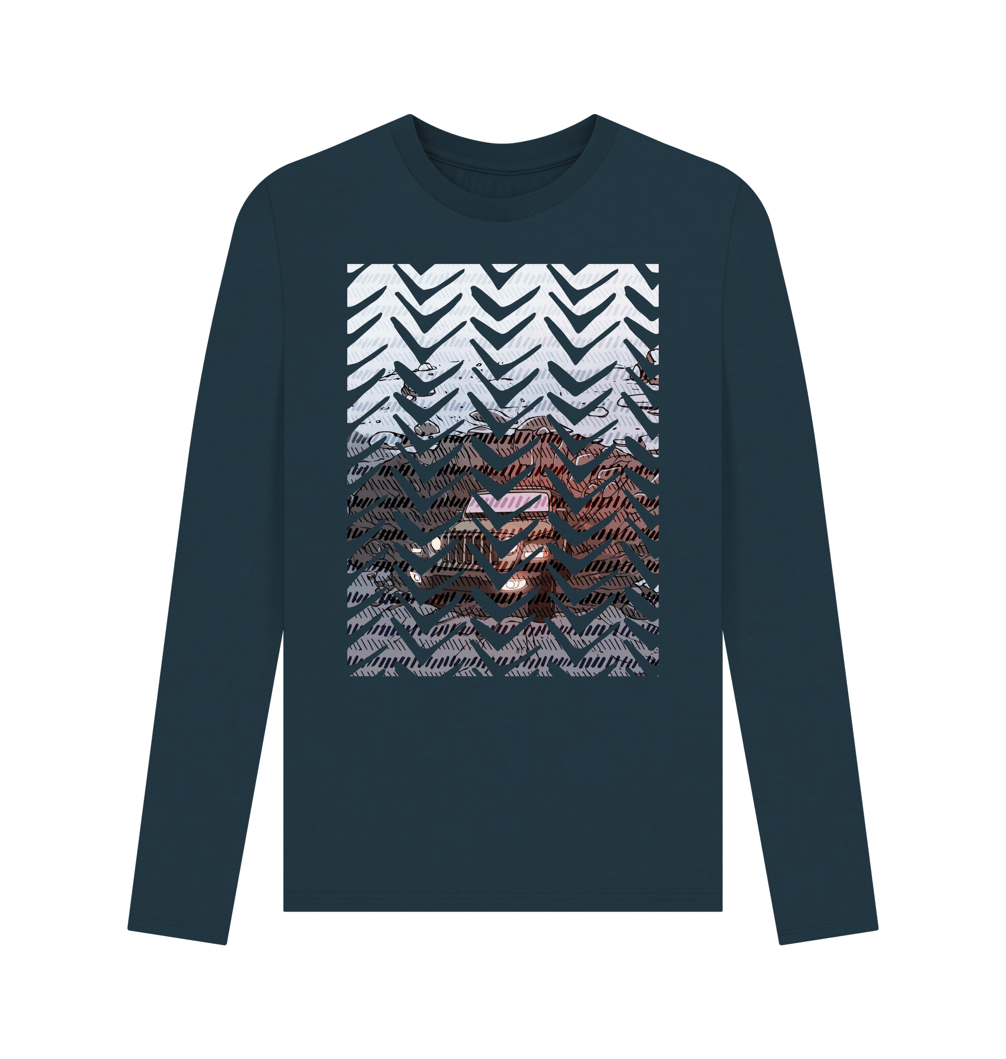 Denim Blue Printed Long Sleeve T Shirt Front