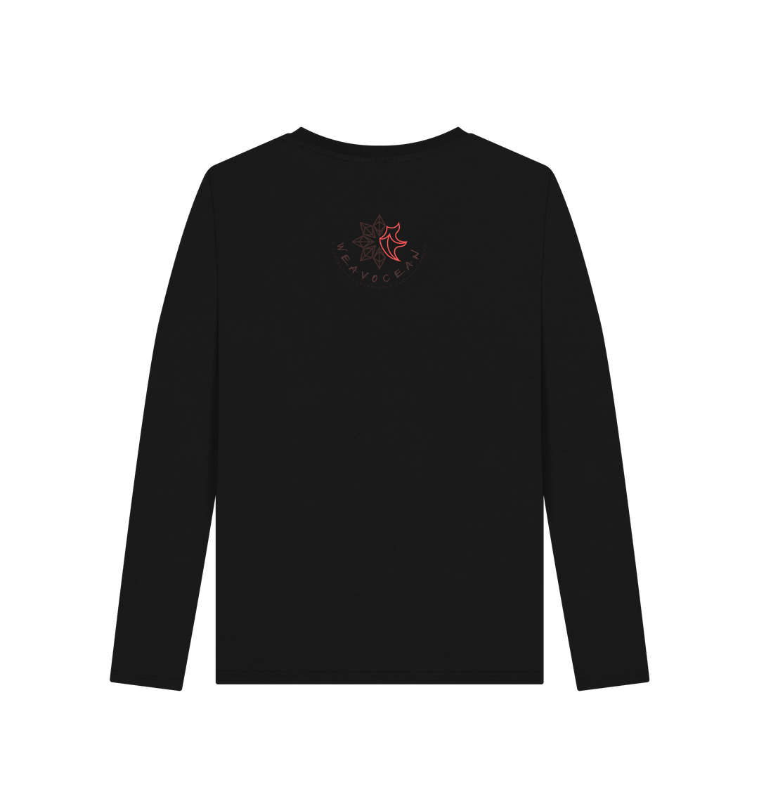 Black Printed Long Sleeve T Shirt Back